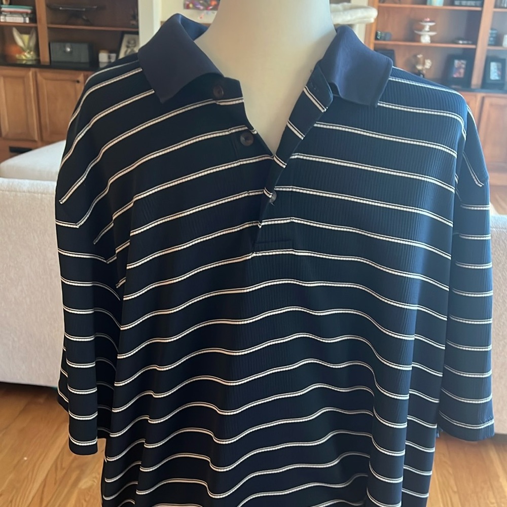 Champions blue and white striped golf polo xxl